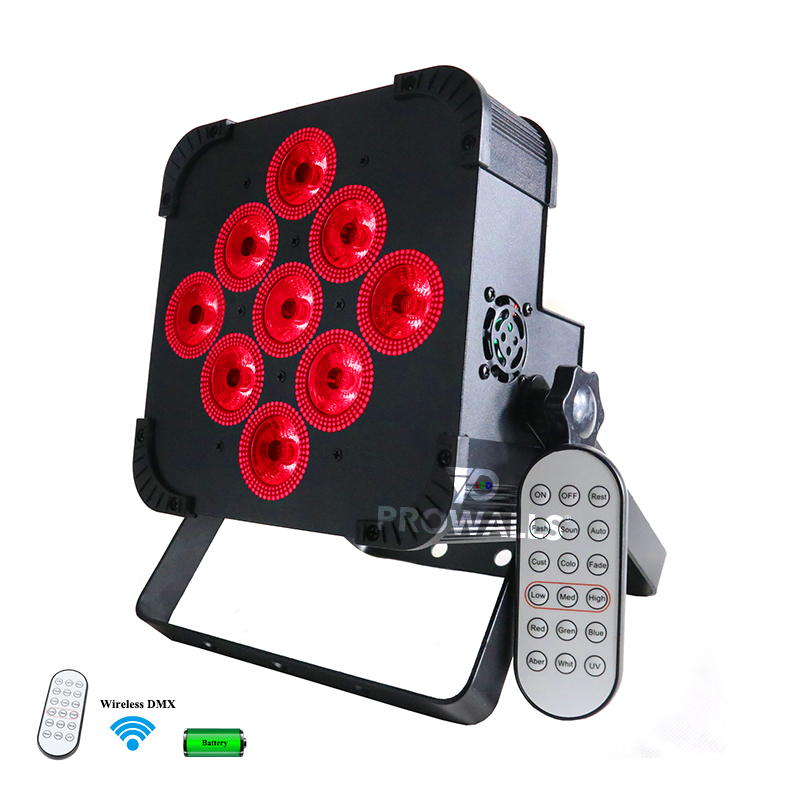 motorlu yukarı aydınlatma 9*18w RGBWA-UV Kablosuz led pil par