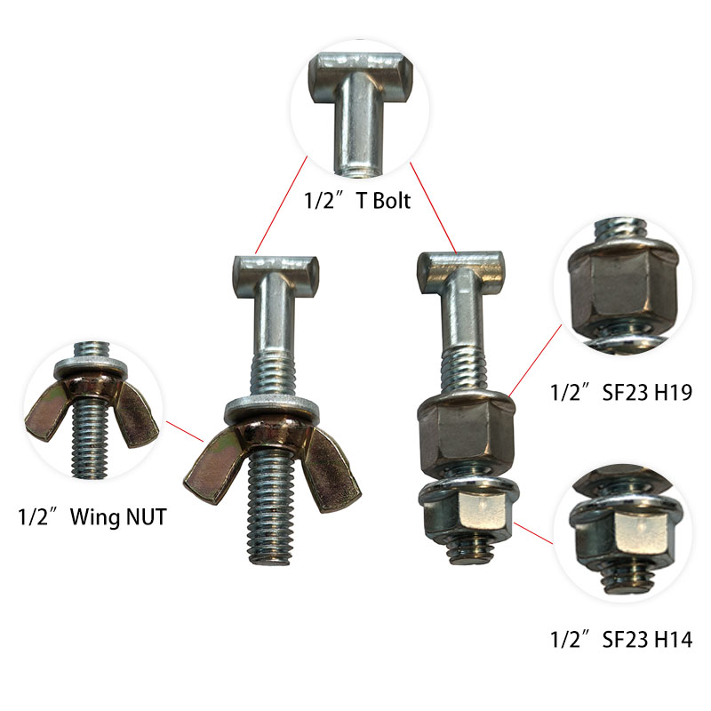 1/2-Zoll-T-Schraube, 1/2-Zoll-Fl&uuml;gelmutter, 1/2-Zoll-SF23-H19 und 1/2-Zoll-SF23-H14